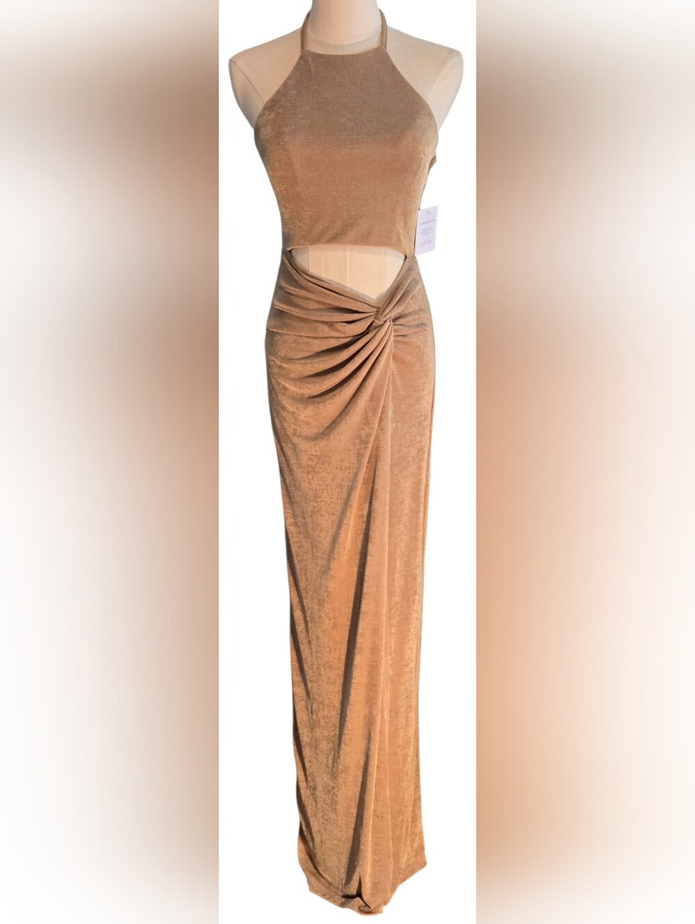 NWT~ Petal & Pup Scarlette Halter Cut-Out Maxi Dress in Gold Size 8
